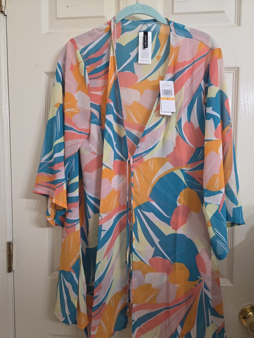 Lightweight Multicolor Floral Kimono Jacket - Teal/Pink/Orange